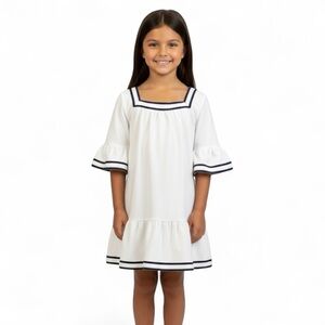 Janie and Jack Size 6 Nautical Terrycloth White & Navy Blue Dress Pool Coverup